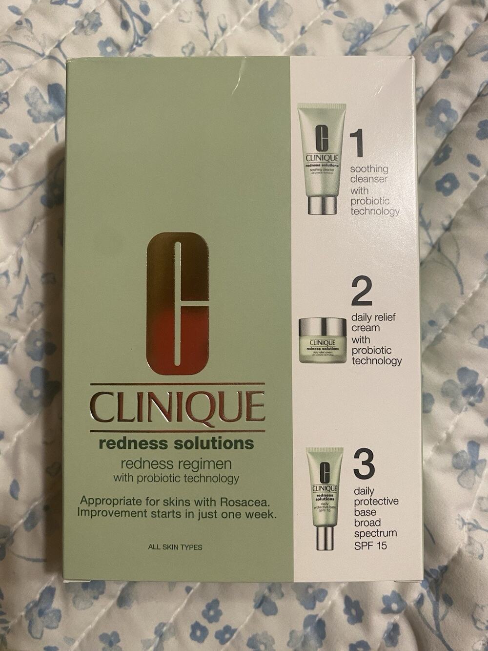 Clinique Redness Solutions Daily Relief Cream 1oz/Cleanser/Base SPF 15 NEW P6